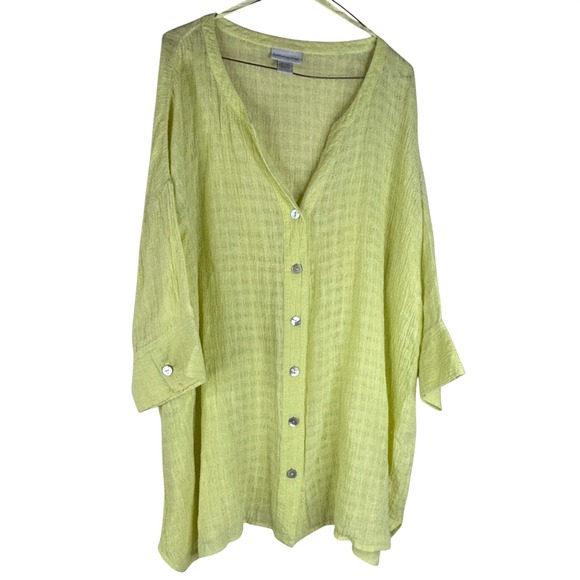 Soft Surroundings Tops - Soft Surroundings Blouse 1X Lime Green Linen Cotton Gauze Button Front Top 55433